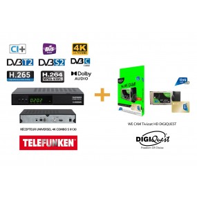 Récepteur 4K Telefunken (Combo S) SAT Terrestre + Module Digiquest Tivùsat HD + Carte Tivùsat