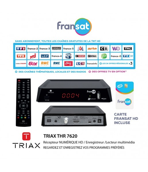 Récepteur Satellite Numérique HD / Enregistreur / Lecteur Multimédia FRANSAT Triax THR 7620 - Carte FRANSAT HD Incluse