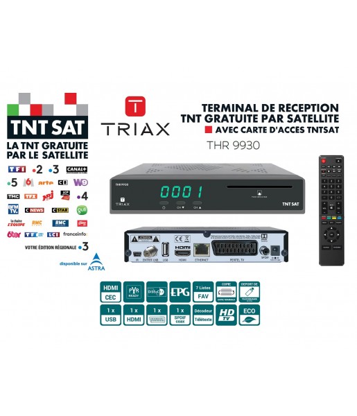 Récepteur Terminal de Réception TNT Gratuite Par Satellite HD - Triax THR 9930 - Avec Carte d’Accès TNTSAT