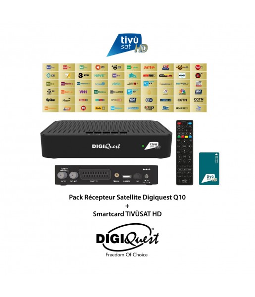Pack TIVÙSAT HD Récepteur Satellite Digiquest Q10 + Carte Smartcard TIVUSAT HD