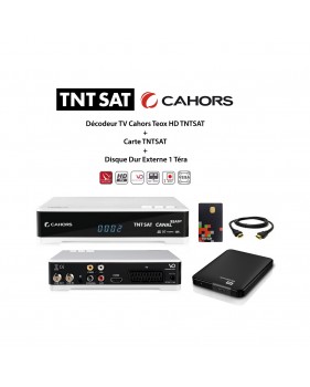 Pack Décodeur TV Cahors Teox HD TNTSAT + Carte TNTSAT + Disque Dur Externe 1 Téra