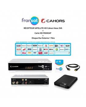 Pack Récepteur Satellite HD Cahors Veox 2VA + Carte HD FRANSAT + Disque Dur Externe 1 Téra