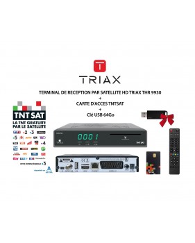 Pack Récepteur Décodeur Terminal de Réception Satellite HD TRIAX THR 9930 + Carte d’Accès TNTSAT + Clé USB 64Go