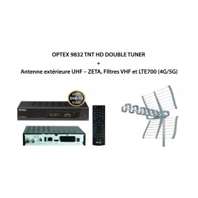 Pack OPTEX 9832 TNT HD DOUBLE TUNER + Antenne extérieure UHF – ZETA