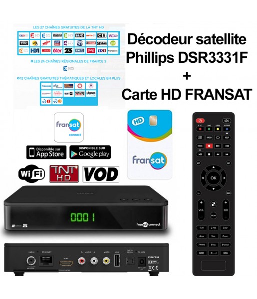 Récepteur Décodeur TV satellite DSR3331F Connect TNT HD carte FRANSAT