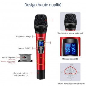 Microphone de poche sans fil Fifine UHF à double canal, système de  microphone sans fil karaoké facile à utiliser K036