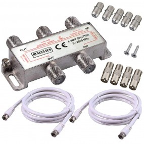 Pack répartiteur Splitter 1 entrée 4 sorties UHF/VHF/FM