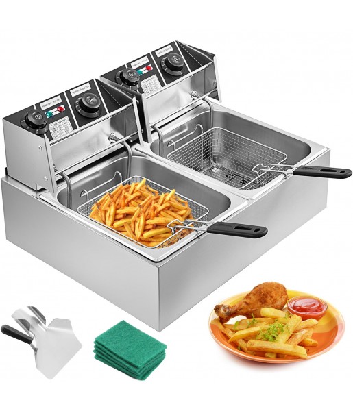 Friteuse double inox induction 2 x 8 Litres à poser, 7000 W, 220 V
