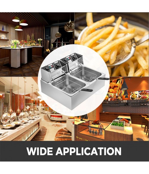 Friteuse Professionnelle , Friteuse électrique De Comptoir à Double Cuve De 3000 W Avec Panier, 2