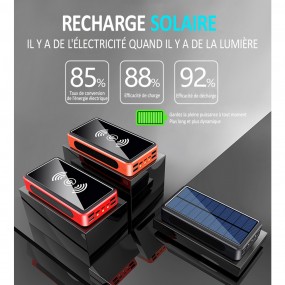 Batterie externe solaire Sans fil Induction, 80000mAh