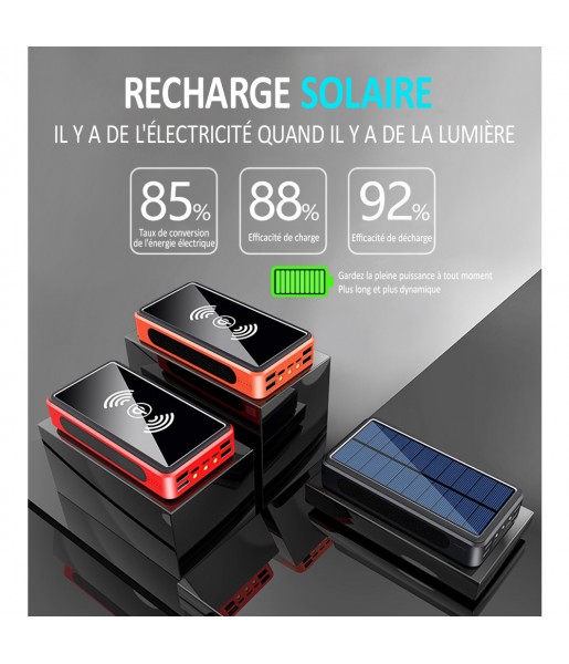 Batterie externe solaire Sans fil Induction, 80000mAh, pour l