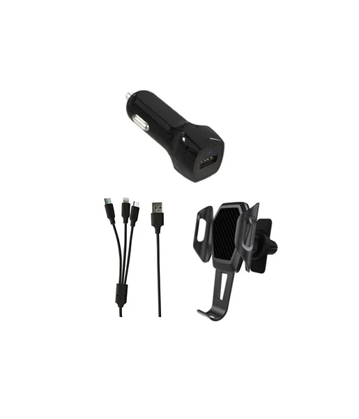 Kit Voiture 1x Câble Micro USB Lightning Type C 1x Support 1x Chargeur Allume Cigare FPE Multimedia 001685