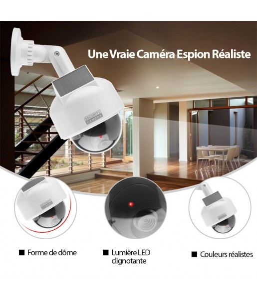 Caméra de surveillance fausse dôme extérieure PTZ, solaire, LED rouge clignotante, sécurité de la batterie intérieure extérieure