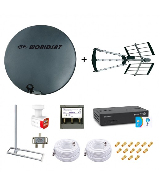 Kit Parabole Fibre 75cm + Antenne TNT + Support Toit + LNB Quad
