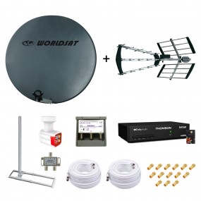 Kit Parabole Fibre 75cm + Antenne TNT + Support Toit + LNB Quad