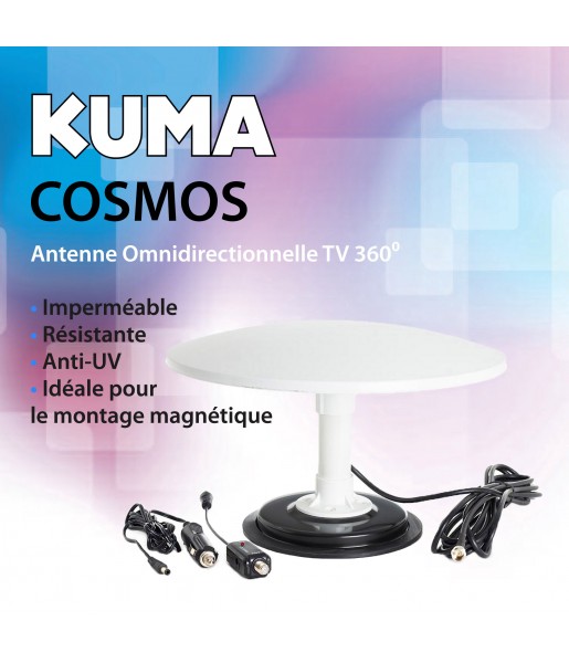 Antenne TV Numérique Omni KUMA Cosmos 24v/12 V Base Magnétique VHF UHF