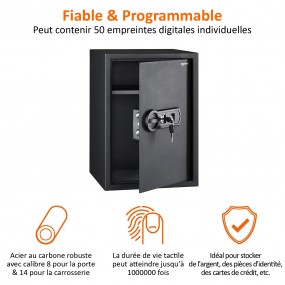Coffre-fort biométrique à empreintes digitales acier carbone‎ 50FIC