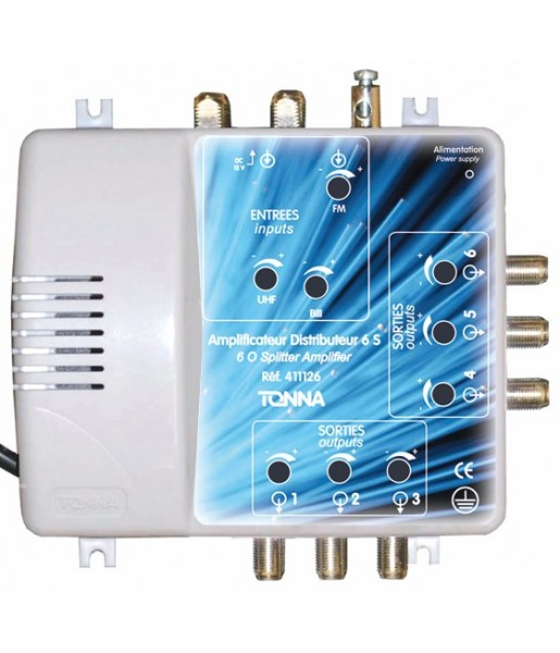 Amplificateur distributeur 2 entrées 6 sorties FM / BIII + UHF TONNA 411126