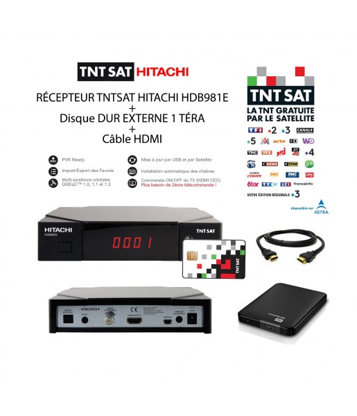 Récepteur TNTSAT HDB981E + Disque Dur Externe 1 Téra + Câble HDMI