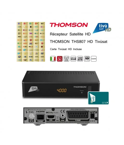 Pack Tivùsat Récepteur Satellite HD THOMSON THS807 HD Carte Tivùsat HD
