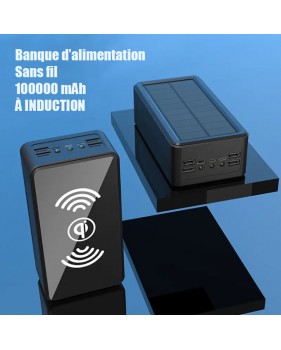 Chargeur Batterie Externe Solaire Sans Fil INDUCTION Noir 100000Mah