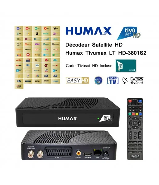 Décodeur Satellite HD Humax Tivumax LT HD-3801S2 Carte Tivùsat HD