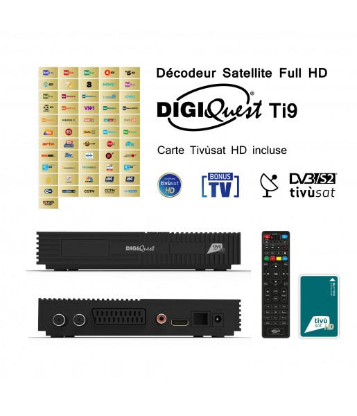 Pack Décodeur Sat Full HD Ti9 + Carte Tivùsat HD Activation Comprise