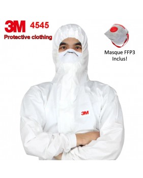 PACK Vêtements de protection à capuche Combinaison 3M 4545, Taille XL + Masque FFP3