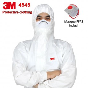 PACK Vêtements de protection à capuche Combinaison 3M 4545, Taille 2XL + Masque FFP3
