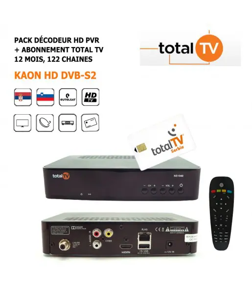 Pack Dcodeur + Abonnement Total Tv 12 mois Kaon HD DVB-S2