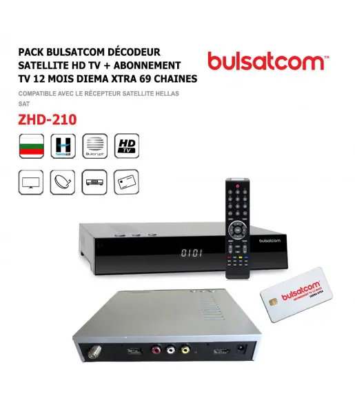 Dcodeur Satellite + Abonnement TV 12 Mois Basic-Diema-Extra-ZHD-210