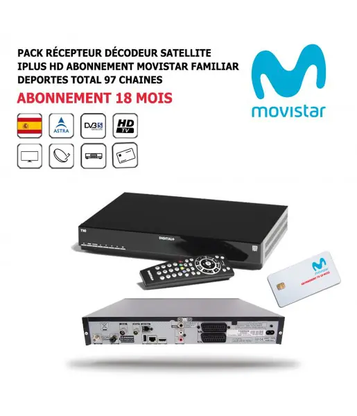 Pack Rcepteur Dcodeur Satellite iPlus HD + Abonnement 18 mois Movistar-Familiar-Deportes-Total-DST800SOG