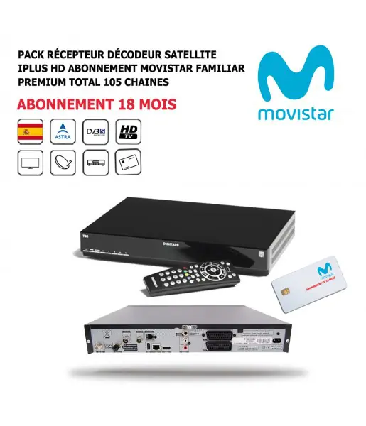 Pack Rcepteur Dcodeur Satellite iPlus HD + Abonnement 18 mois  Movistar-Familiar-Premium-Total-DST800SOG