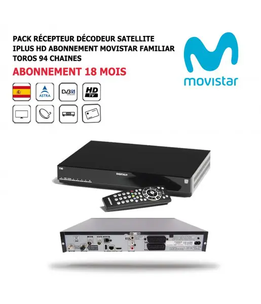 Pack Rcepteur Dcodeur Satellite iPlus HD + Abonnement 18 mois Movistar-Familiar-Toros-DST800SOG