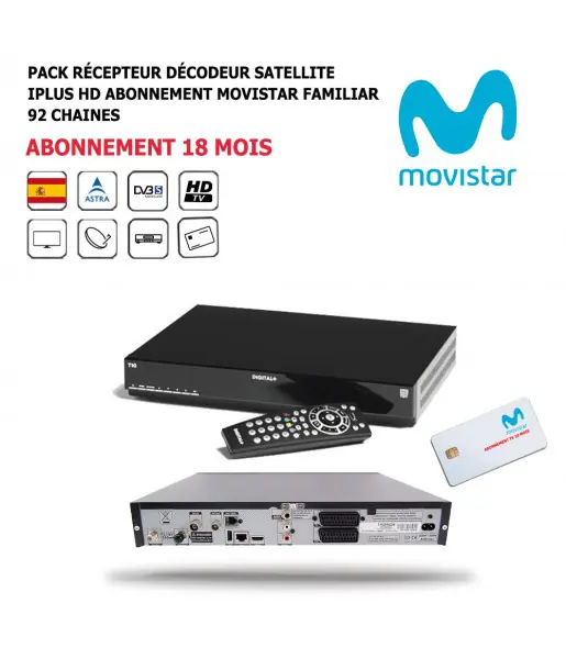 Pack Rcepteur Dcodeur Satellite iPlus HD + Abonnement 18 mois Movistar-Familiar-DST800SOG