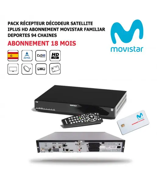 Pack Rcepteur Dcodeur Satellite iPlus HD + Abonnement 18 mois Movistar-Familiar-Deportes-DST800SOG