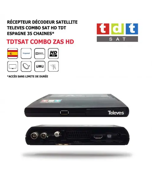 Rcepteur Dcodeur Satellite Televes TDT Espagne Combo-ZAS-HD