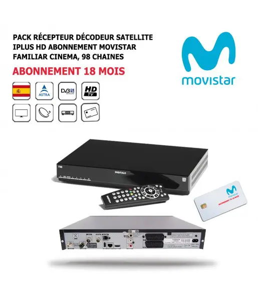 Pack Rcepteur Dcodeur Satellite iPlus HD + Abonnement 18 mois Movistar-Familiar-Cinema-DST800SOG