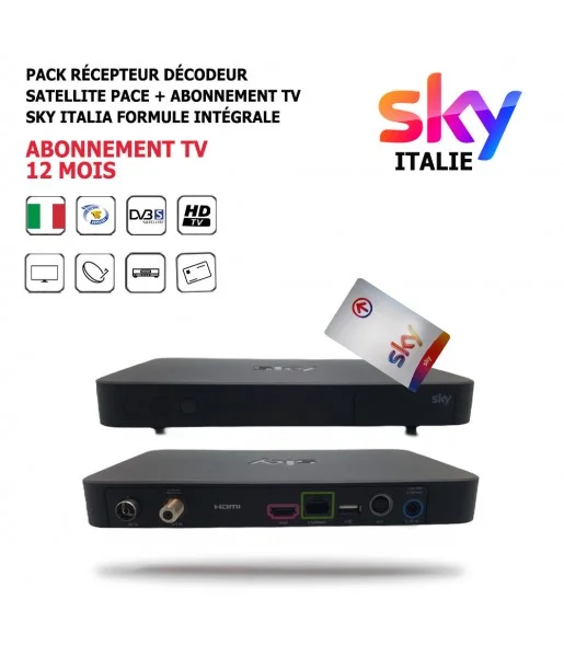 Pack Récepteur Décodeur Satellite + Abonnement Tv Pace-Sky-Italie-12-Mois