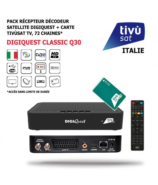 Pack Récepteur Décodeur Satellite + Abonnement Tv Digiquest-Classic-Q30