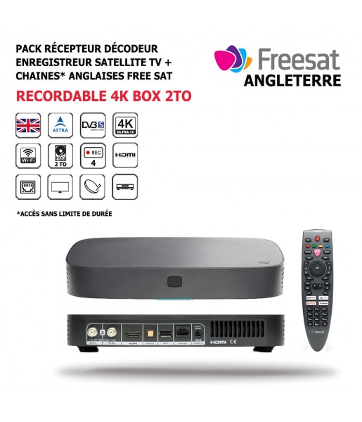 Pack Récepteur Décodeur Enregistreur Satellite 4K TV Box 2To