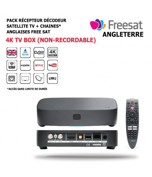 Pack Récepteur Décodeur Satellite 4K TV Box + Chaines Anglaises