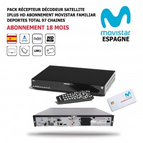 Pack Récepteur Décodeur Satellite iPlus HD + Abonnement 18 mois Movistar-Familiar-Deportes-Total-DST800SOG