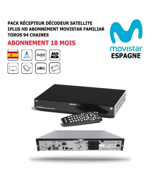 Pack Récepteur Décodeur Satellite iPlus HD + Abonnement 18 mois Movistar-Familiar-Toros-DST800SOG