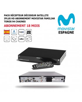 Pack Récepteur Décodeur Satellite iPlus HD + Abonnement 18 mois Movistar-Familiar-Toros-DST800SOG