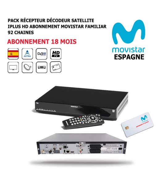 Récepteur Décodeur Satellite iPlus HD + Abonnement Movistar Familiar