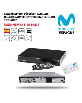 Pack Récepteur Décodeur Satellite iPlus HD + Abonnement 18 mois Movistar-Familiar-DST800SOG