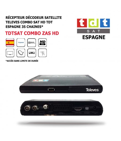Récepteur Décodeur Satellite Televes TDT Espagne Combo-ZAS-HD