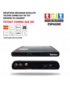 Récepteur Décodeur Satellite Televes TDT Espagne Combo-ZAS-HD