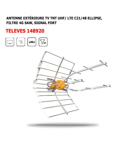 Antenne TV TNT Extérieure 18,5 dBi F Filtre Passif 4G LTE 5G NR